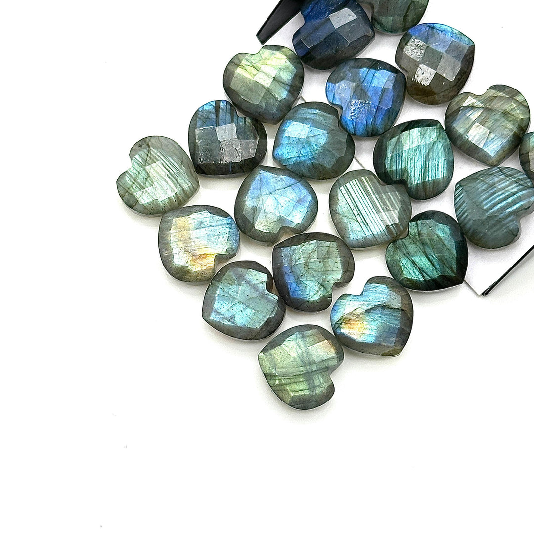 Labradorite Heart Briolette: Faceted Gemstone Charm, 12mm