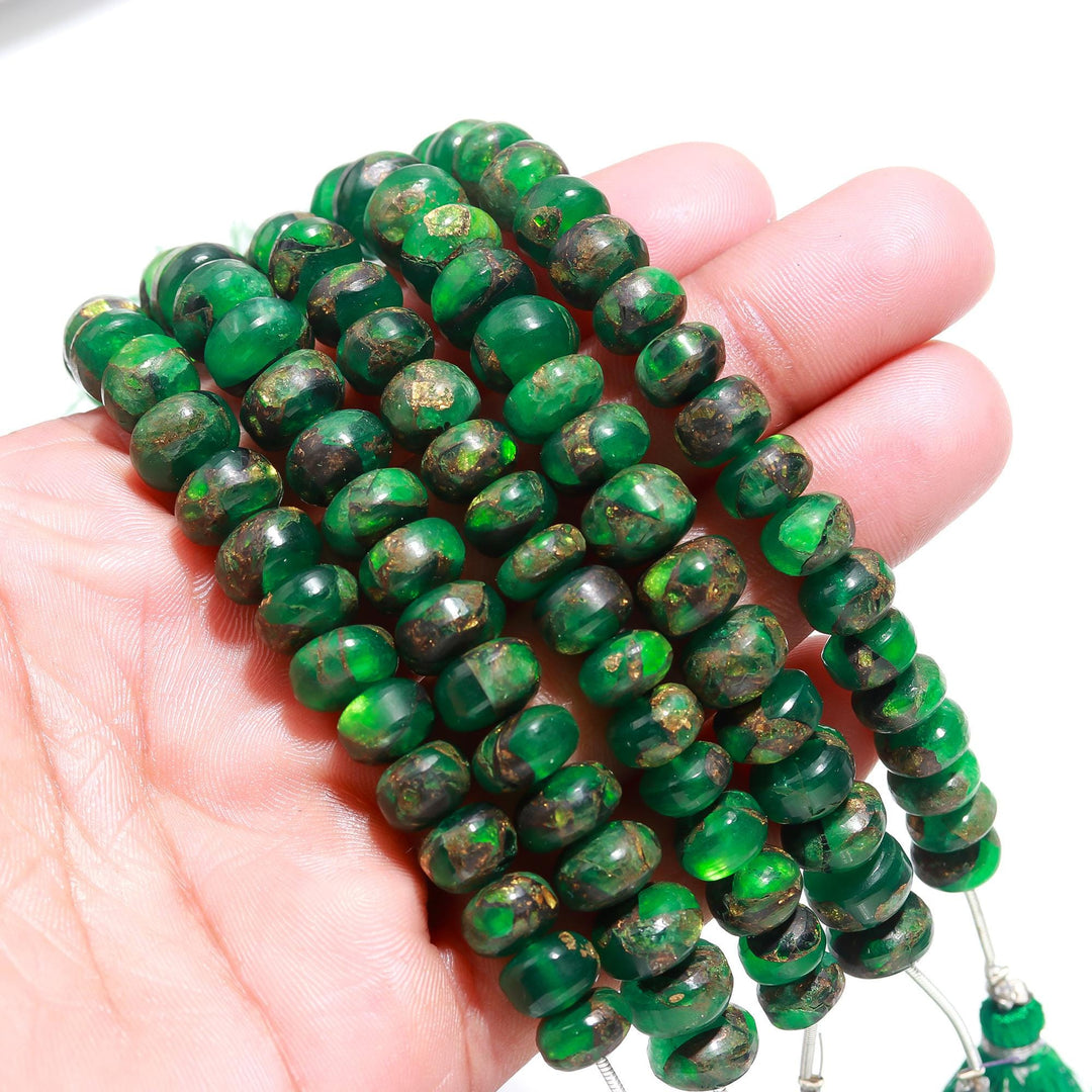 AAA Green Copper Turquoise Smooth Beads, Mohave Copper Turquoise Smooth Rondelle Beads, 9-10 MM Loose Gemstone Beads for Jewelry Making