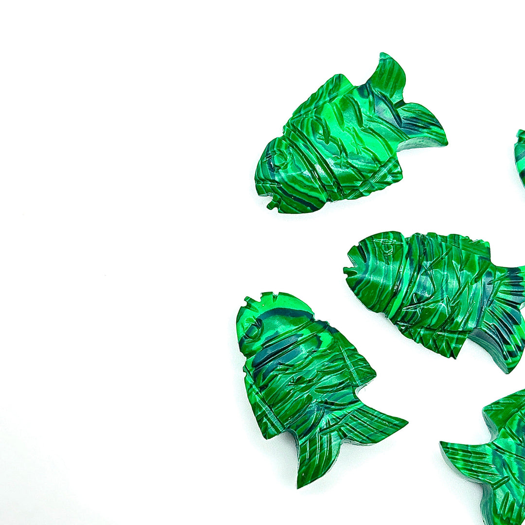 Natural Malachite Carved Fish Shape Gemstone, Hand Carved Fish Shape Gemstone, Jewelry Making Gemstones, 17X26 MM, Blue Fish Charm Pendant