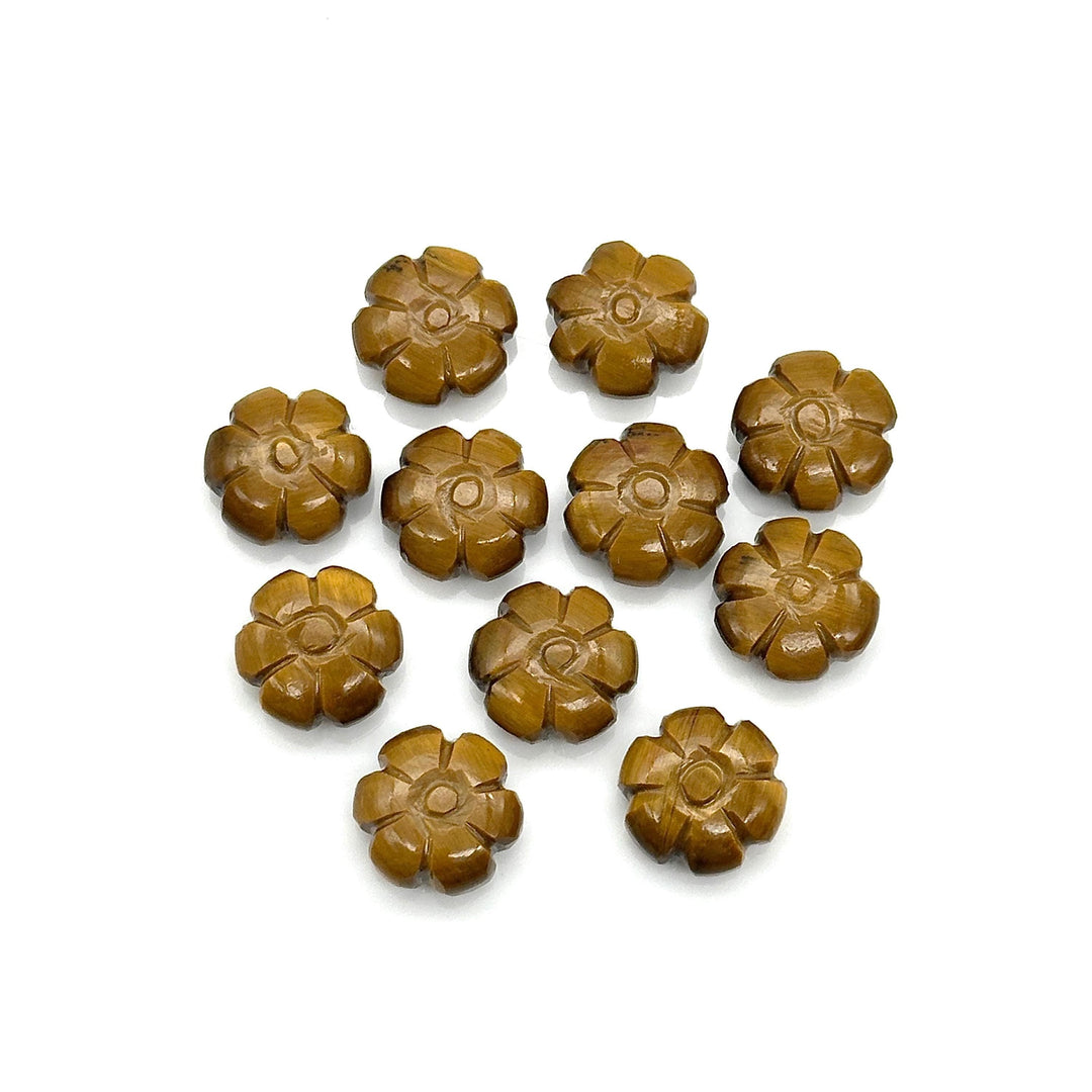 AAA Tiger's Eye Flower Shape Carvins, Natural Tiger Eye Flower Shape Carving, Jewelry Making Loose Gemstone Charms, 12 MM, Carved Crystals