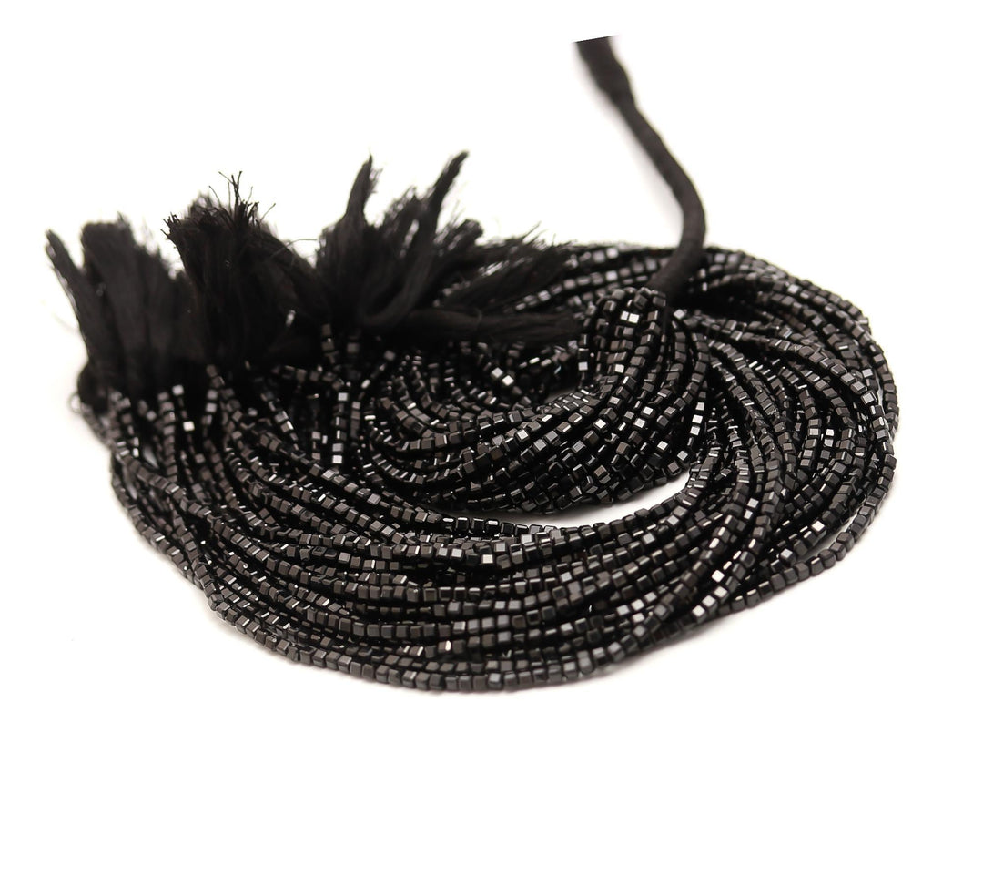 Genuine Black Spinel Box Shape Beads, AAA Black Spinel Gemstone Beads, 12 Inches Cube Shape Faceted Loose Beads for Jewelry Making, 3 MM