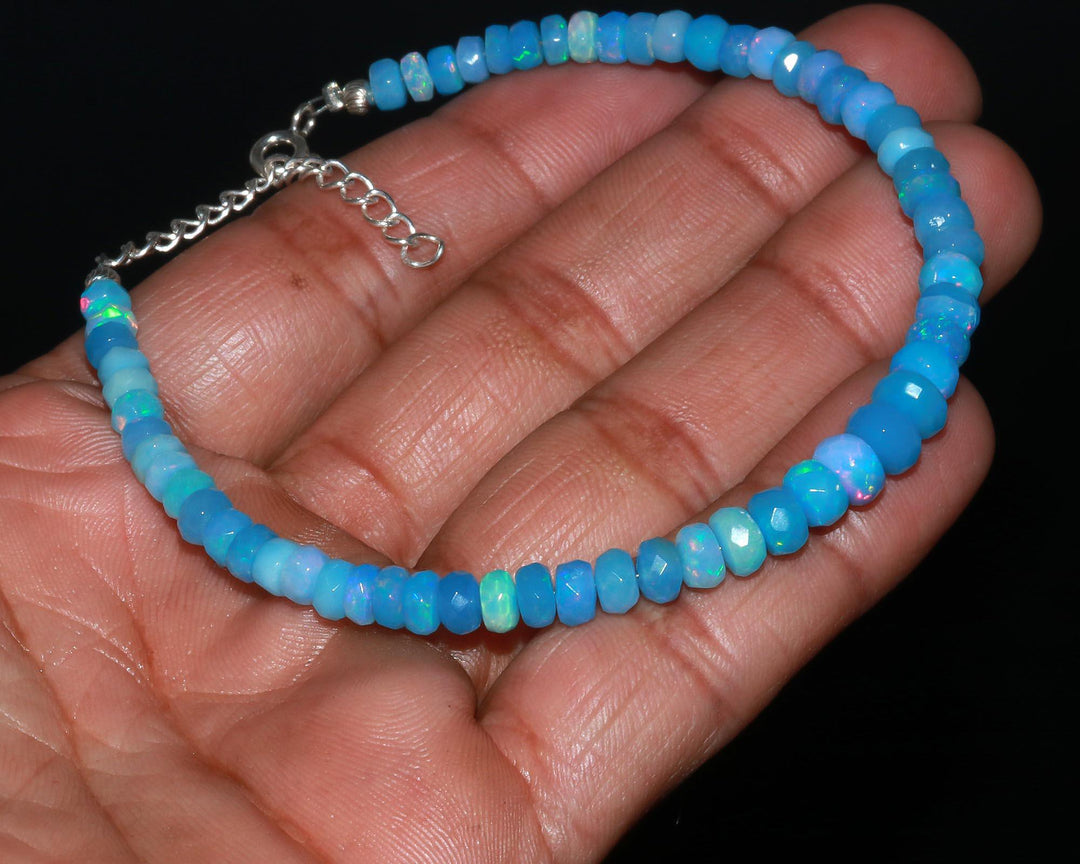 Blue Lavender Ethiopian Opal Bracelet: Faceted Rondelle Welo Opal Beads (4-4.5 MM)