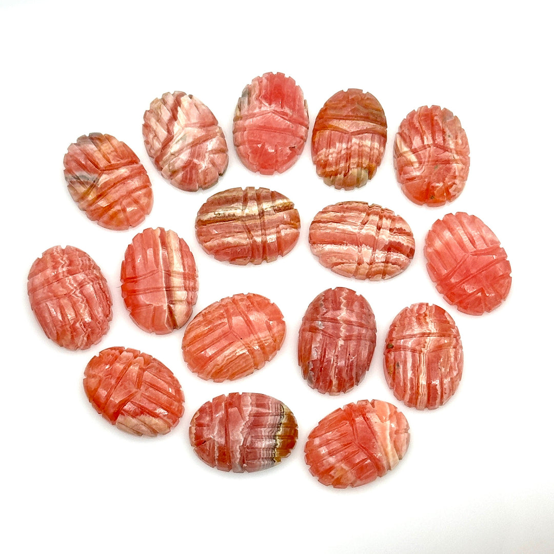 Natural Rhodochrosite Scarab Shape Beads, Beetle Face Gemstone Carving For Jewelry, Rhodochrosite Charm Beads, Animal Carving Beads 13X18 MM