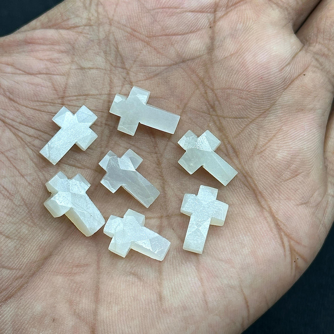 Natural White Moonstone Cross Shape Briolettes, AAA Moonstone Gemstone Beads, Holy Cross Charm for Jewelry, 15 MM Jesus Lord Spiritual Beads