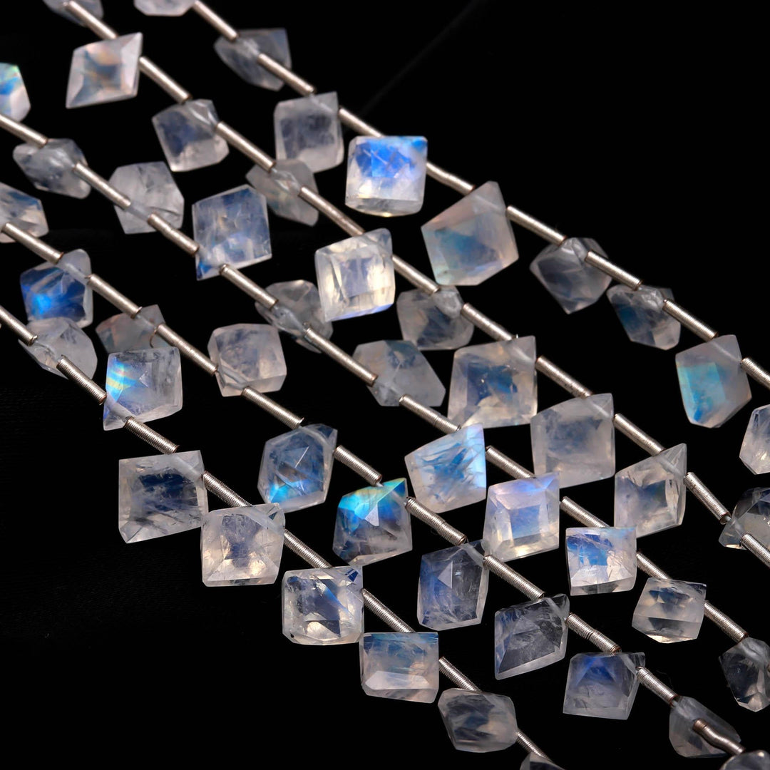 Natural Flashy Diamond Cut Side Drill Beads, Faceted Cut Stone Drill Beads for Jewelry Making, 5-8 MM, Blue Flashy Beads, 4 Inch Strand