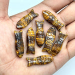 Load image into Gallery viewer, Natural Tiger Eye Carved Fish Shape Gemstone, Healing Fish Charms for Jewelry Making, Reiki Crystals Gifts, 30X10 MM