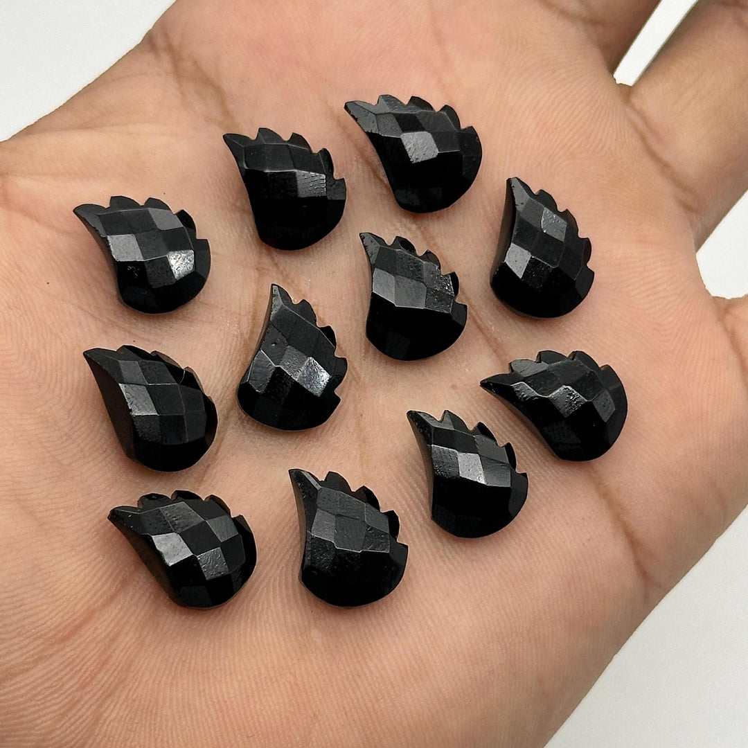 Natural Black Onyx Leaf Shape Beads, Onyx Leaf Shape Briolette's, Faceted Fancy Carvings for Jewelry, 11X15 MM, Wholesale Gemstones