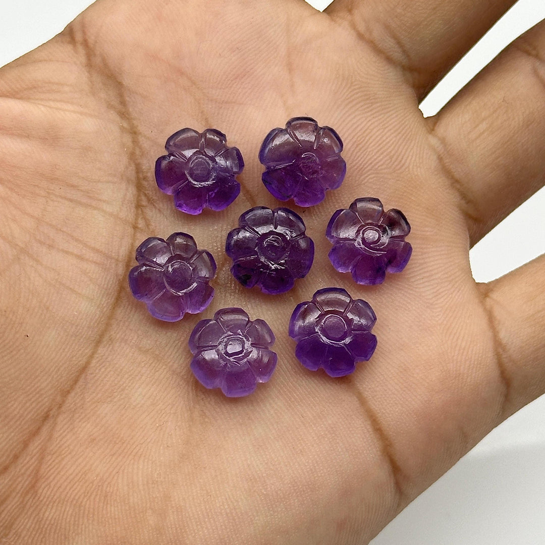 Natural Amethyst Flower Shape Beads, Purple Amethyst Flower Shape Carving, Jewelry Making Loose Gemstone Charms, 12 MM, Carved Crystals