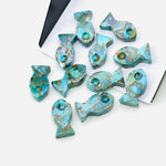 Load image into Gallery viewer, Carved Copper Turquoise Fish Charm: Loose Gemstone (7X14 MM)