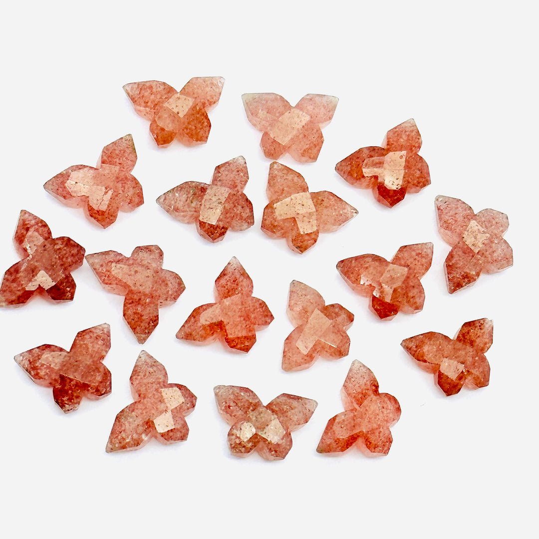 2,3,4,5 pcs Strawberry Quartz Butterfly Shape Beads, Handmade Butterfly Shape Carving Beads, Fancy Faceted Briolettes Charms Beads 14x10 MM