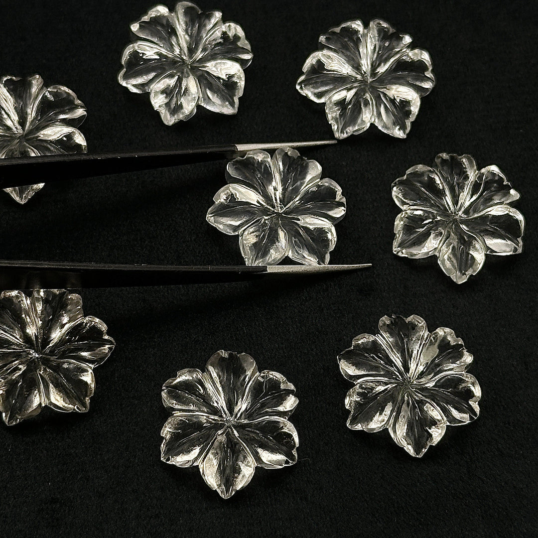 Beautiful Natural Crystal Quartz Carved Flower, Hand Carved Flower Shape Gemstone, 18 mm Naturally Carved Flower for Jewelry, Carved Crystal