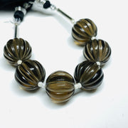 1,2,3,4,5 pcs 100% Natural Smokey Quartz Carved Melon Shape Beads Strand, Melon Shape Gemstone, Gemstone For Jewellery, 12 mm