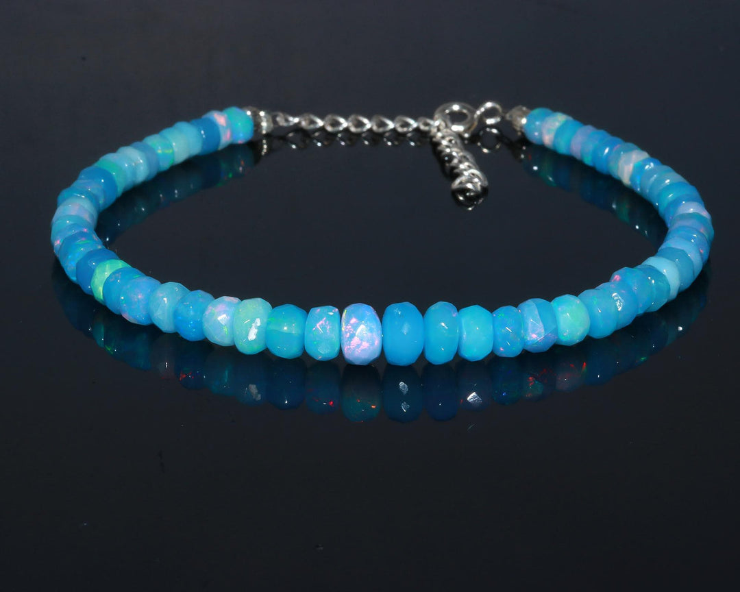 Blue Lavender Ethiopian Opal Bracelet: Faceted Rondelle Welo Opal Beads (4-4.5 MM)