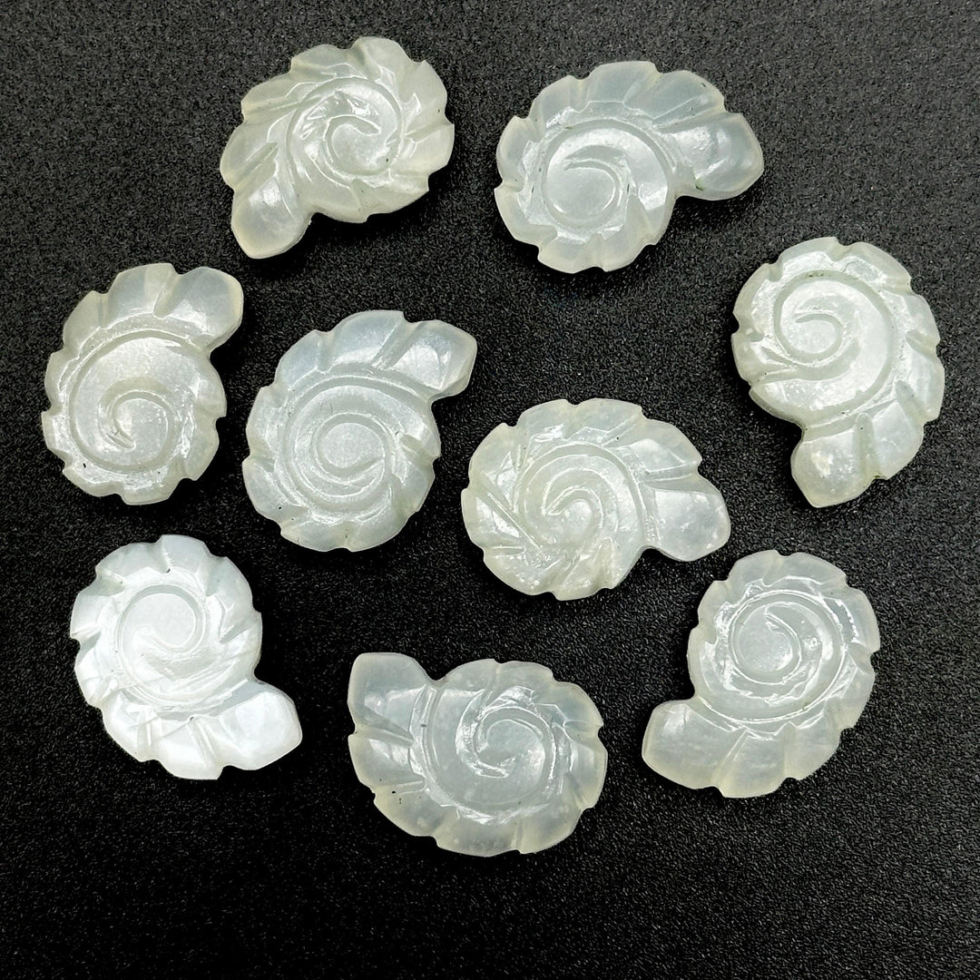 White Moonstone Carved Shell Beads: Snail Shape Gemstone Charm (16mm)
