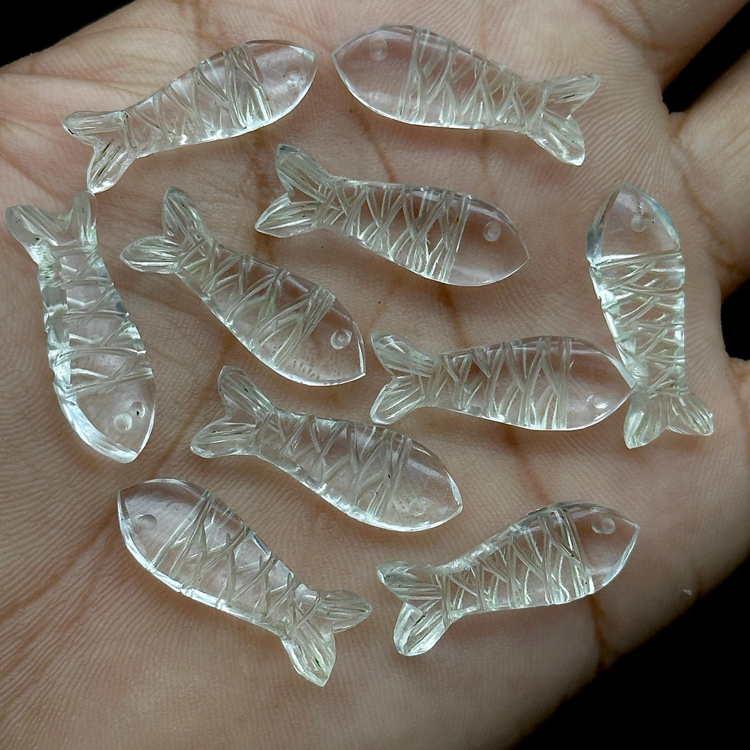 Natural Crystal Quartz Fish Shape Beads, AAA Clear Crystal Fish Shape Briolette's, Marine Sea Fishes, 25 MM, Fish Charms for Jewelry