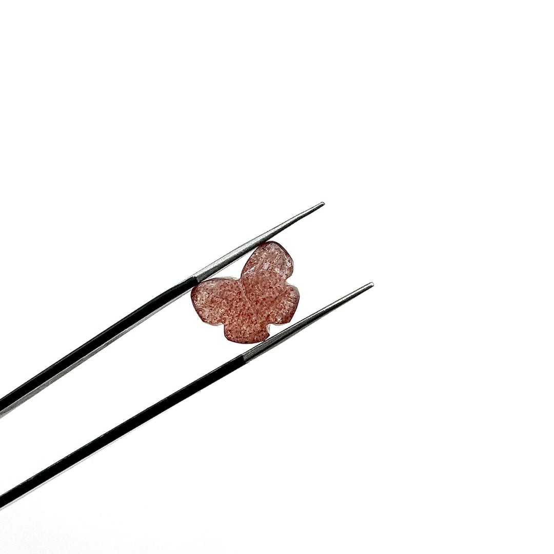 Pretty Pink Strawberry Butterfly Shape Beads, Strawberry Hand Carved Butterfly Briolettes, Gemstone Carvings, 13 MM, Loose Butterfly Charms