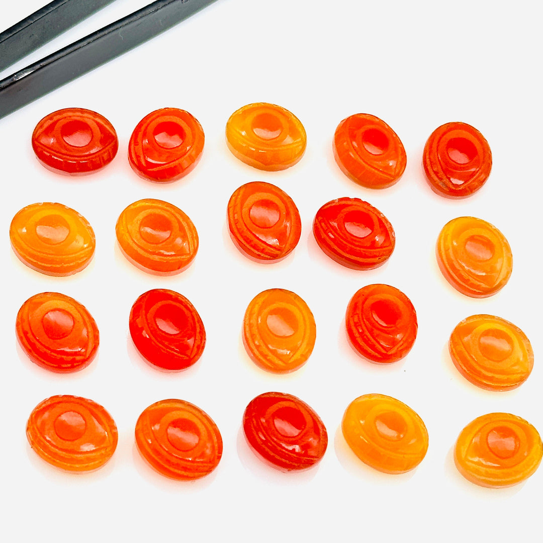 Natural Carnelian Carved Evil Eye Gemstone, Healing Carnelian Gemstone Beads, Evil Eye Charm Beads For Jewelry Making, Carving Beads 10X12MM