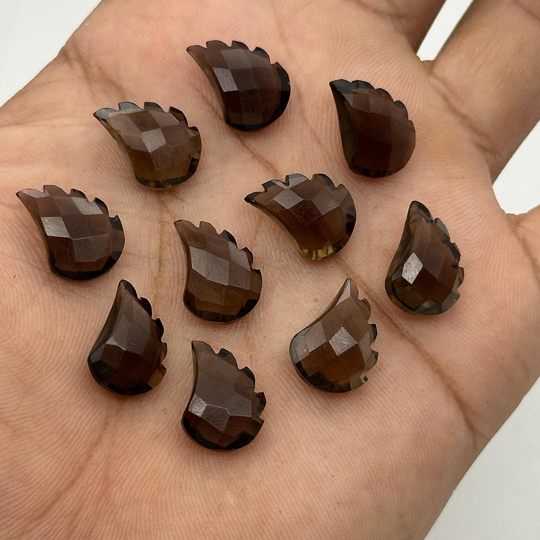 AAA Smoky Quartz Leaf Shape Beads, Brown Quartz Leaf Shape Briolette's, Faceted Fancy Carvings for Jewelry, 11X15 MM, Wholesale Gemstones