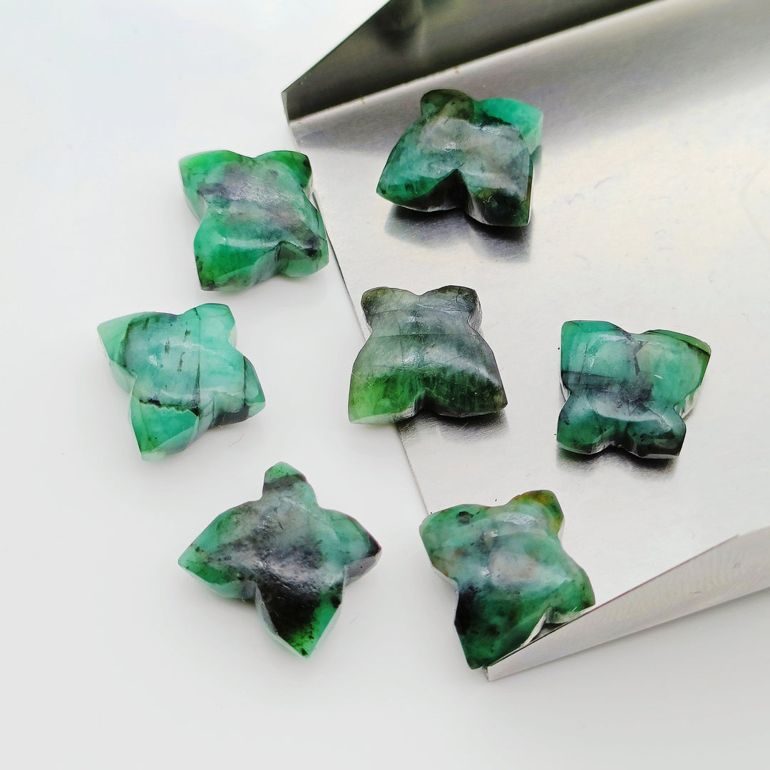 Genuine Emerald Butterfly Shape Carving Gemstone Beads, Hand Carved Smooth Butterfly Charm Beads, Wholesale Gemstone Beads 13X9-14X10 MM
