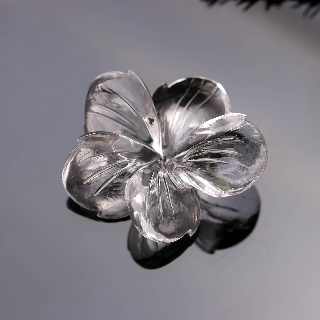 Natural Crystal Quartz Carved Flower Shape Stone, Clear Crystal Handmade Flower Carving, 36 MM Beautiful Crafted Piece