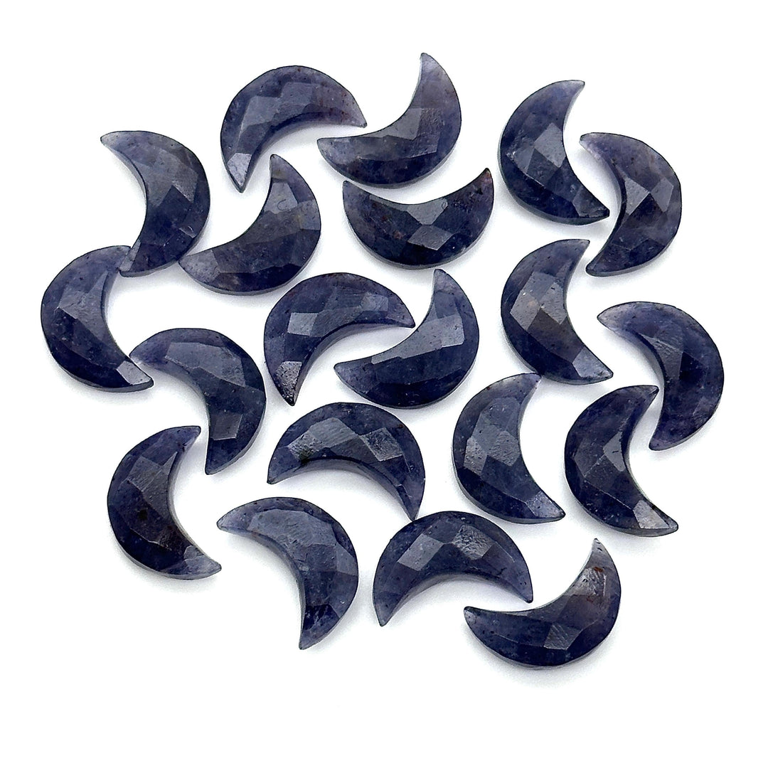 Faceted Iolite Crescent Moon Beads: Hand-Carved Gemstone Charms