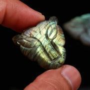 1 PC Flashy Labradorite Lion Face Carving, Labradorite Crystal for Gifts, Reiki Healing, 25 MM