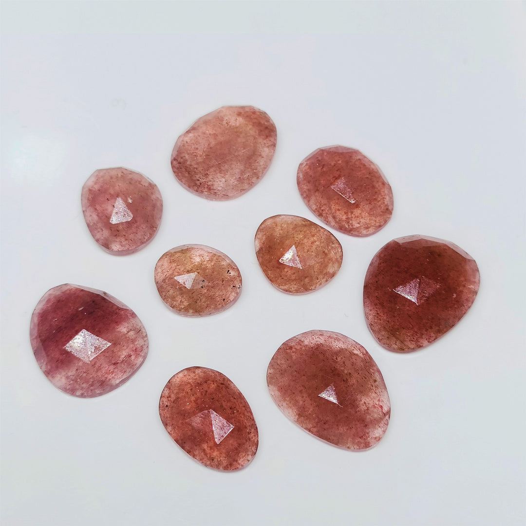 2 pcs A-one Quality strawberry quartz Fancy Shape Rosecut, faceted rosecuts, freeform flat gemstone for jewelry 6X8 12X14  mm