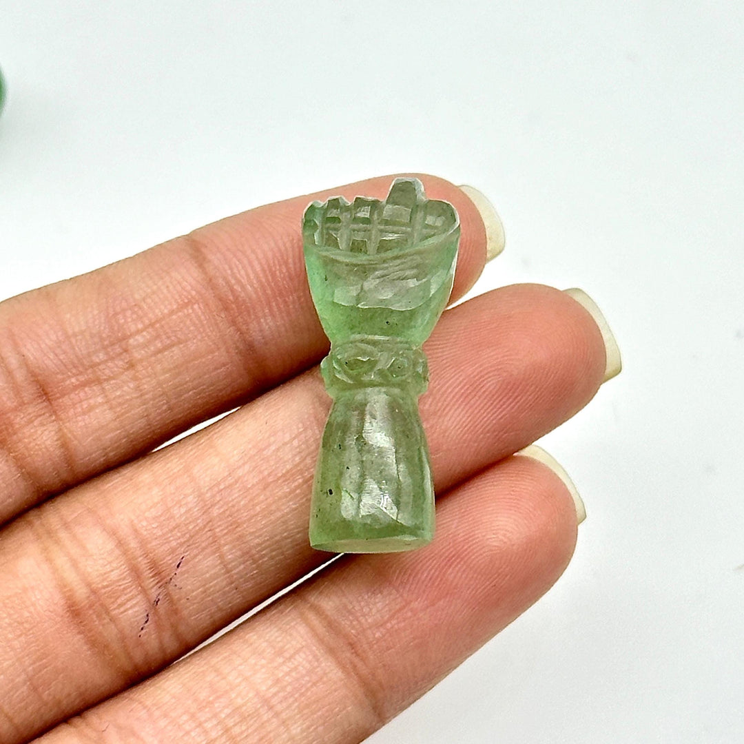 Natural Green Aventurine Hand Shape Carving, Aventurine Punch Shape Stone, 27 MM Loose Hand Fist Charm For Jewelry Making, Hamsa Charms