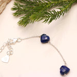 Load image into Gallery viewer, Natural Lapis Lazuli Heart Beads Bracelet, Blue Lapis Lazuli Beads Bracelet, Women's Gift Chain Bracelet, 925 Silver Bracelet, Girls Anklets