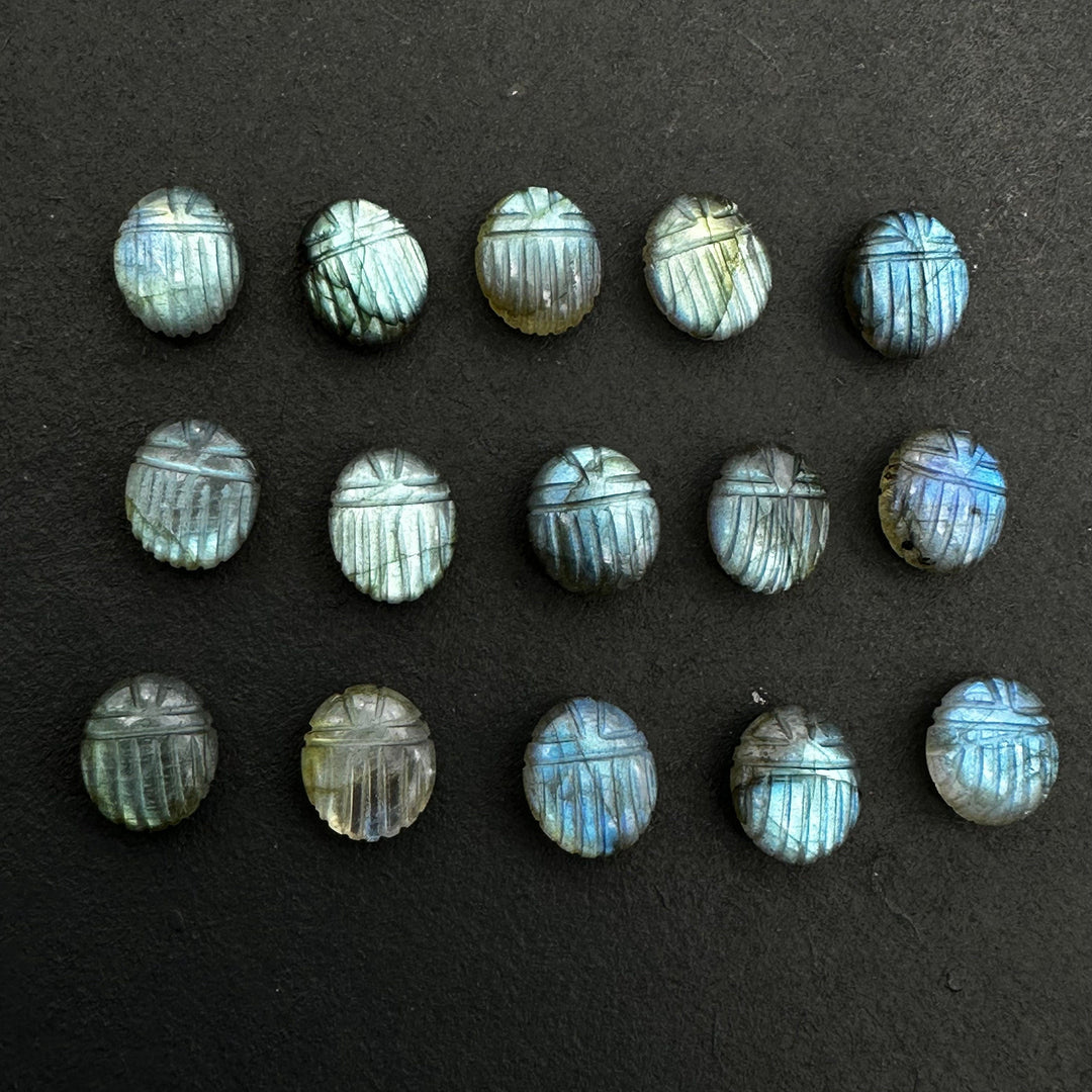 1,2,3,4,5 pcs Natural Labradorite Scarab Shape Gemstone Beads, Flashy Labradorite beetle Face Beads, Blue Fire Animal Carvings, 10X12 MM