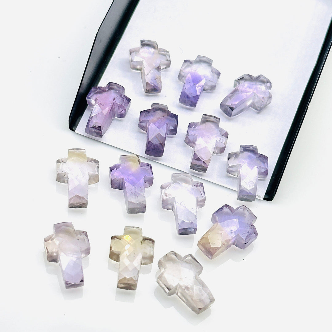 Natural Ametrine Cross Shape Beads ~ Ametrine Carvig Gemstone Beads ~ Faceted Ametrine Beads ~ 15 MM Cross Charm Beads ~ Holy Cross Beads