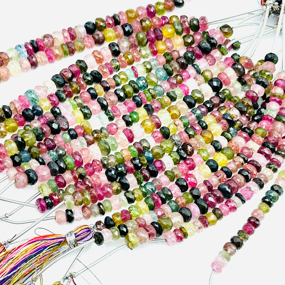 Faceted Watermelon Tourmaline Rondelle Beads: 5-6mm, 4 Inch Strand