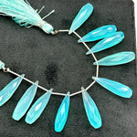 Load image into Gallery viewer, Aqua Chalcedony Teardrop Beads: Faceted Briolette Gemstone Pair (7x30 mm)
