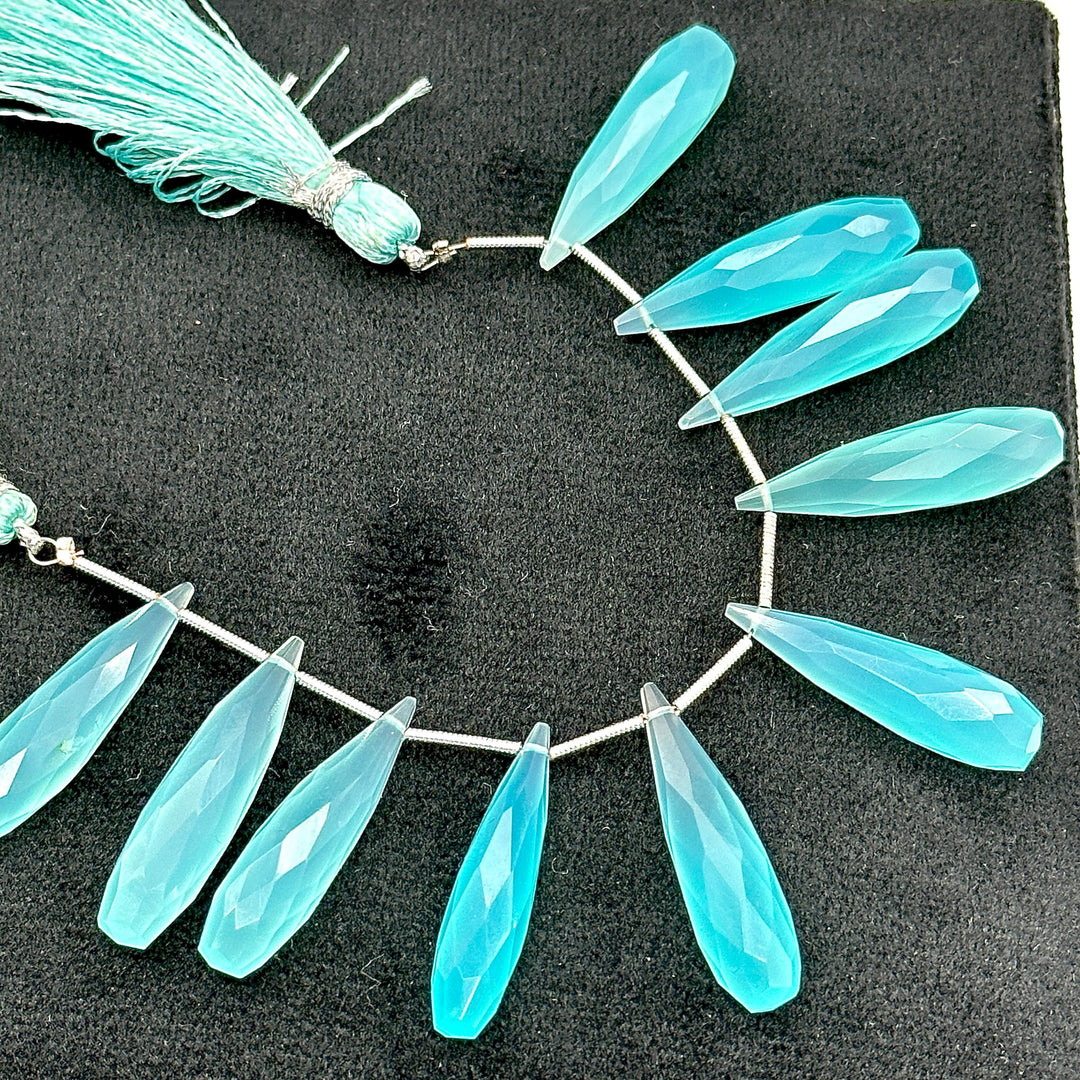 Aqua Chalcedony Teardrop Beads: Faceted Briolette Gemstone Pair (7x30 mm)