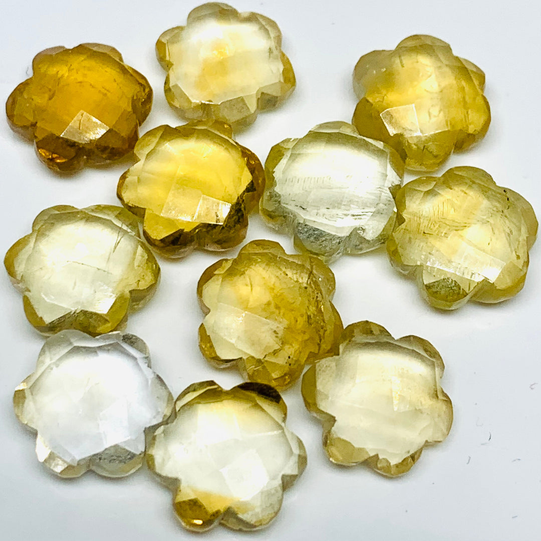 2,3,4,5 Pcs Natural Citrine Hand Carved Flower Shape, Carved Flower Shape Gemstone For Jewellery, Flower Shape Gemstone, 10 mm