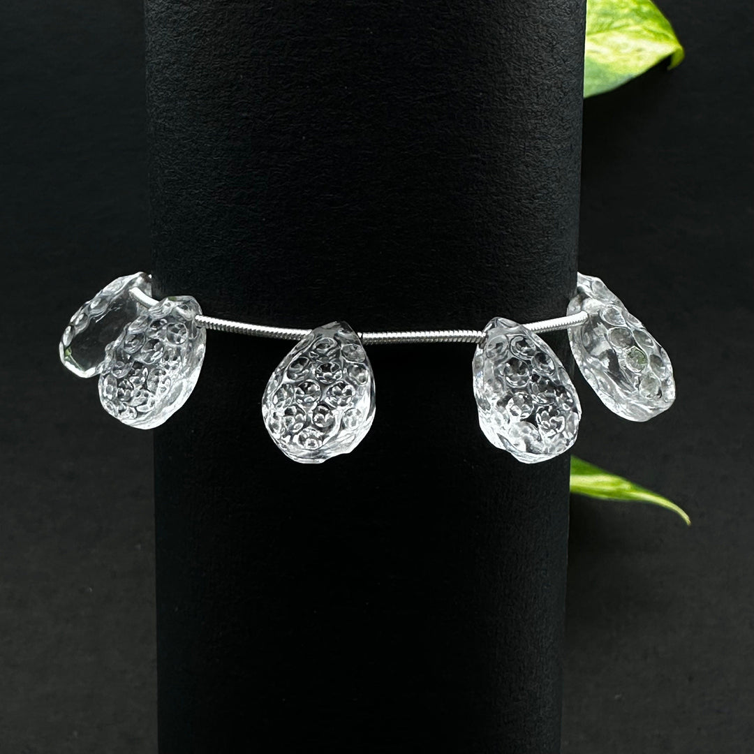 Natural Crystal Quartz Teardrop Beads ~ Handmade Carving Gemstone ~ 10X14 MM Football Cutting Briolette Beads For Jewelry ~ 6 Pieces Strand