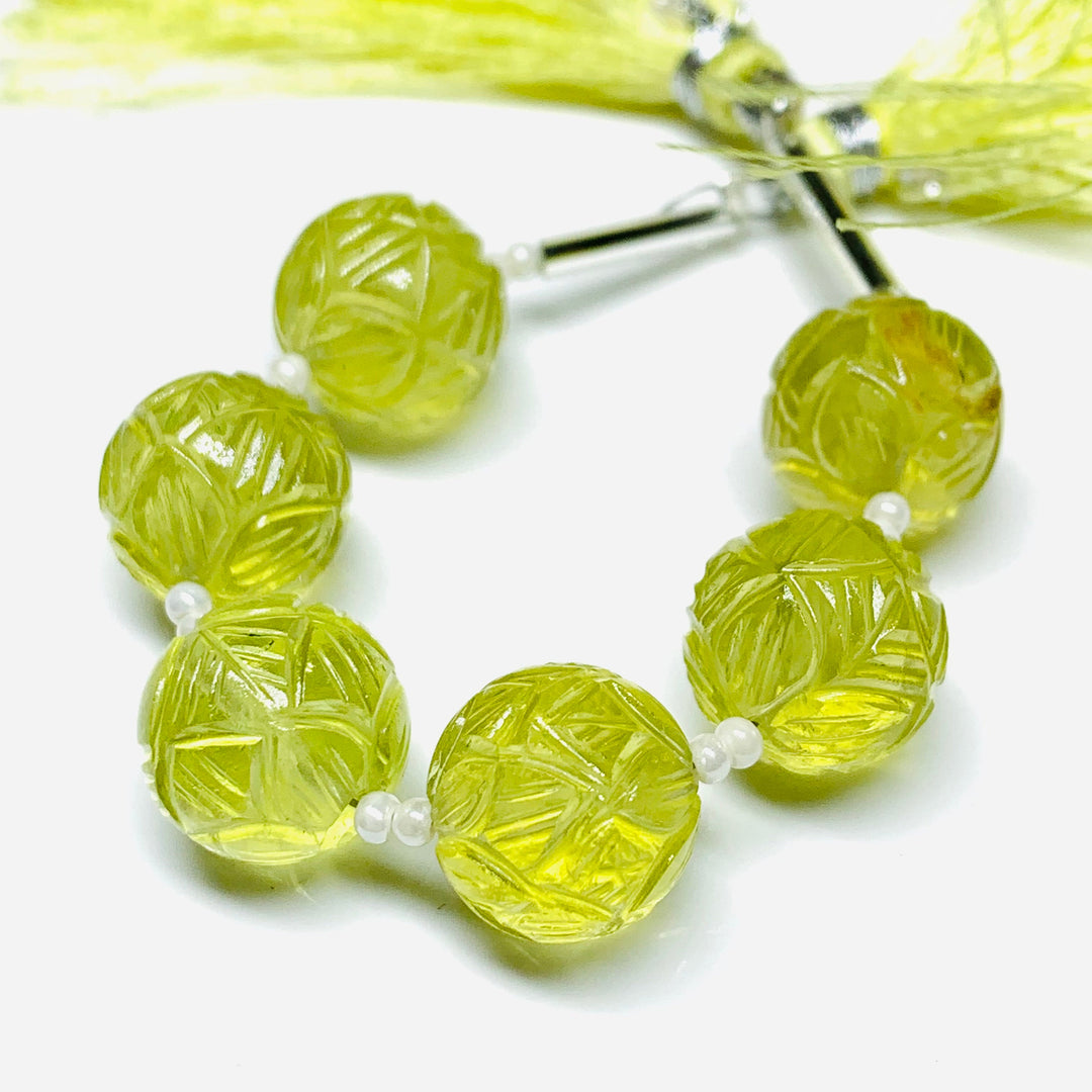 1,2,3,4,5 pcs 100% Natural Lemon Quartz Carved Melon Shape Carving, Melon Shape Gemstone, Gemstone For Jewellery, 10 mm
