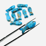 Load image into Gallery viewer, Carved Copper Turquoise Fish Charm: Blue Briolette Bead, 25mm