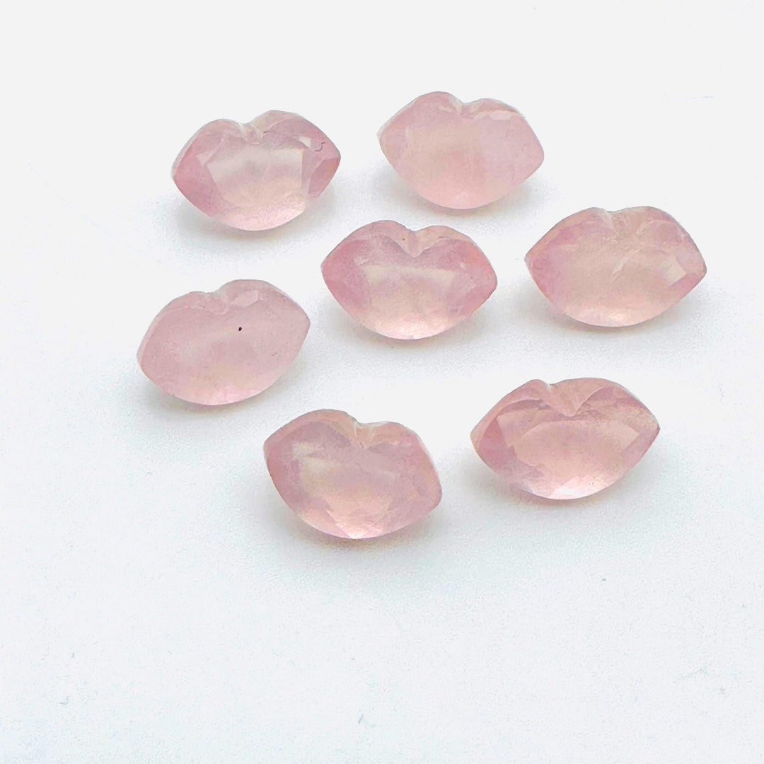 Natural Rose Quartz Lips Shape Beads, Faceted Hand carved Pink Quartz Lip Shape Charms for Jewelry Making, 12X8 MM