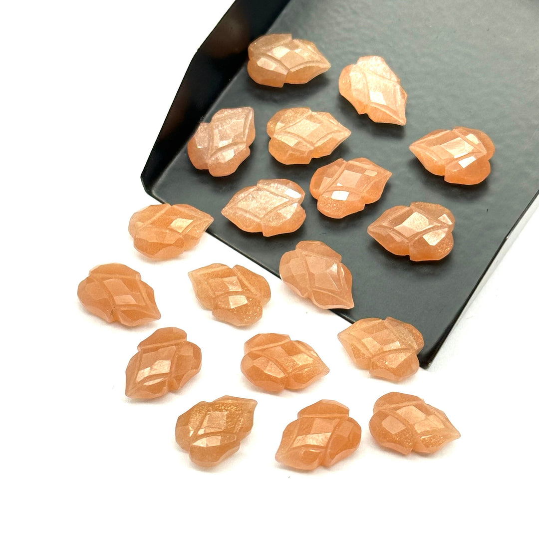 Peach Moonstone Leaf Shape Carving Beads, 9X13 MM Peach Moonstone Gemstone Briolette's, Leaves Shape Faceted Gemstone For Jewelry Making