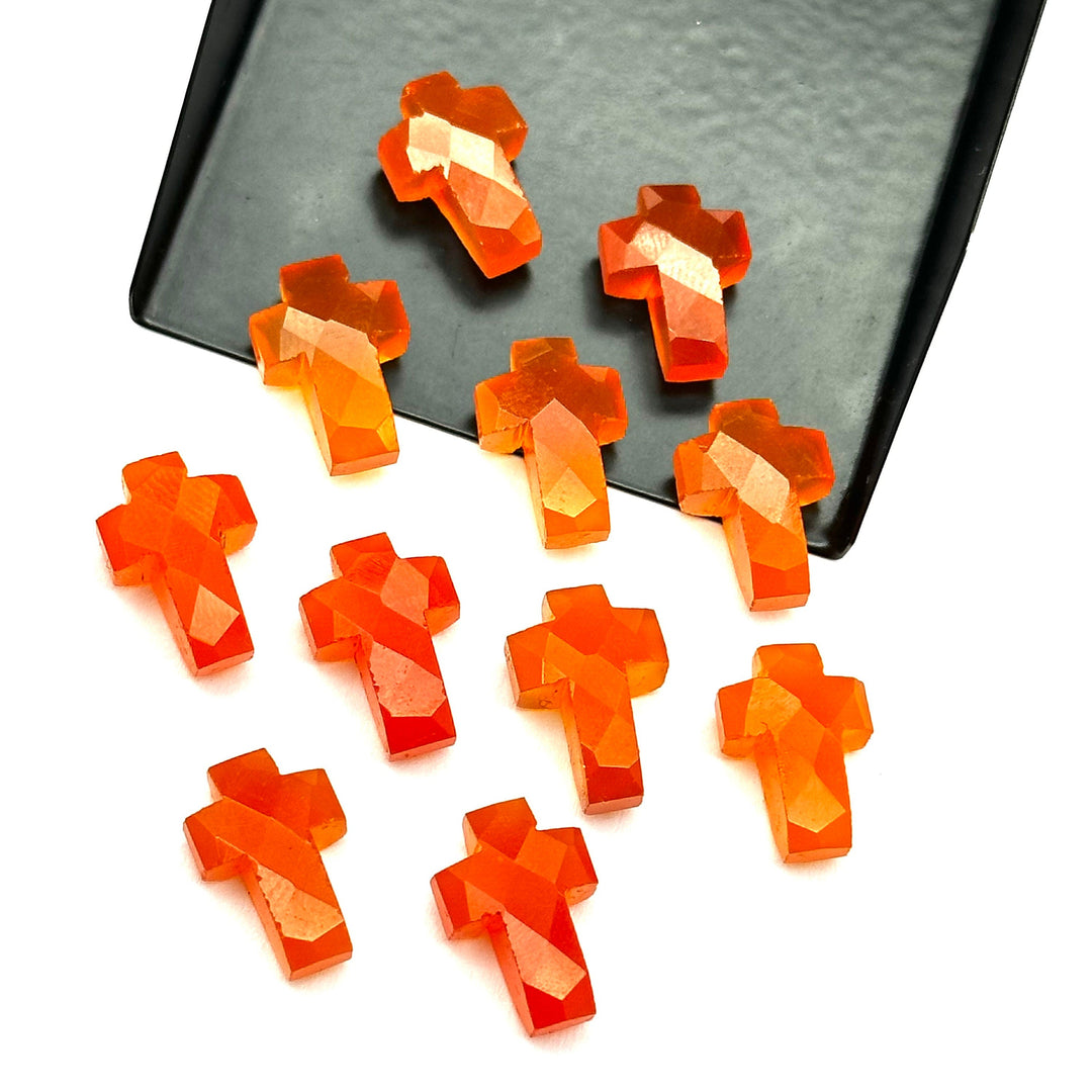 Natural Carnelian Cross Shape Beads ~ Healing & Protection Gemstone Beads ~ Faceted Carnelian Beads ~ 15 MM Cross Charm Beads ~ Orange Beads
