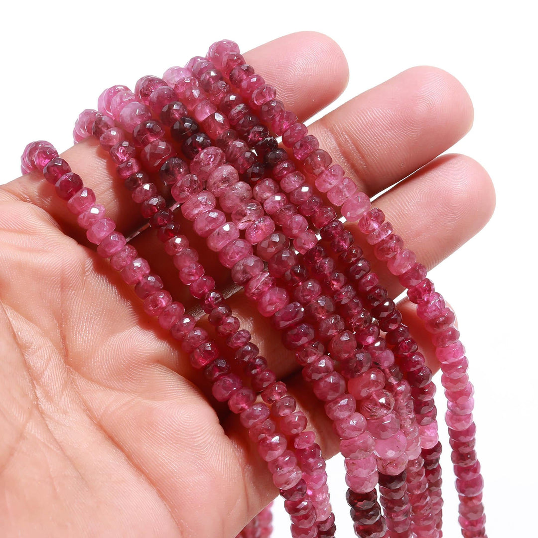 Genuine Pink Tourmaline Faceted Rondelle Beads, 15 Inches Shaded Pink Tourmaline Beads Strand, Jewelry Making Loose Beads