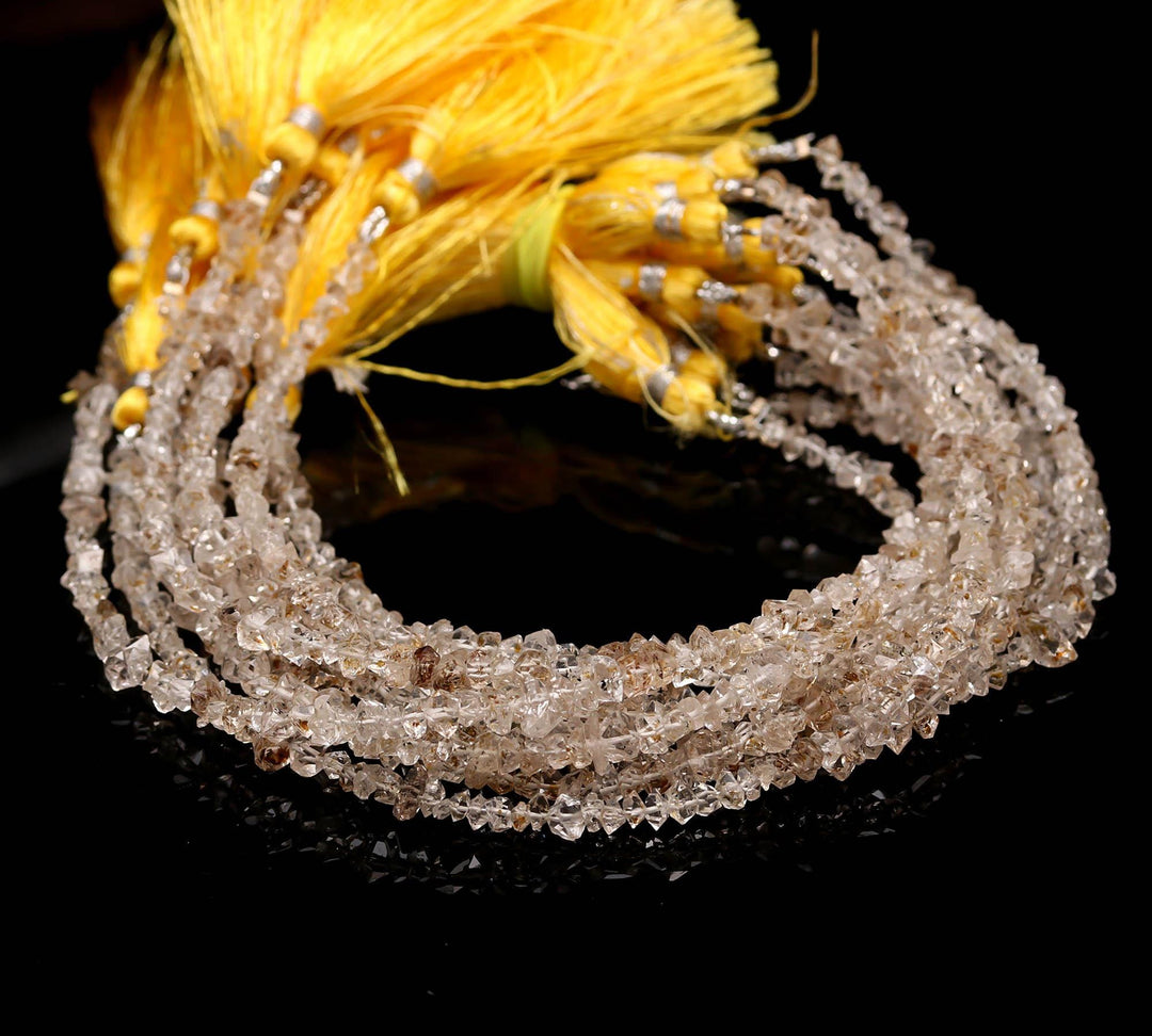 Golden Herkimer Diamond Crystal Beads, Double Terminated Golden Diamond Beads, Natural Uncut Healing Beads for Jewelry