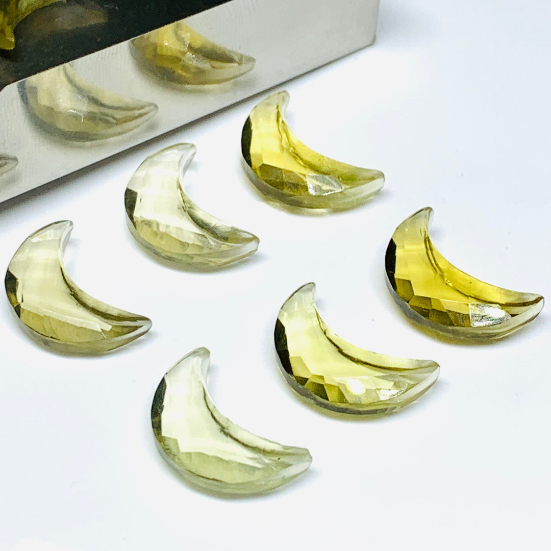 2,3,4,5,6 Pcs Natural Lemon Quartz Moon Shape Briolettes, Faceted Hand Carved Moon Briolettes, Moon Shape Gemstone, Carved Briolettes, 17 mm