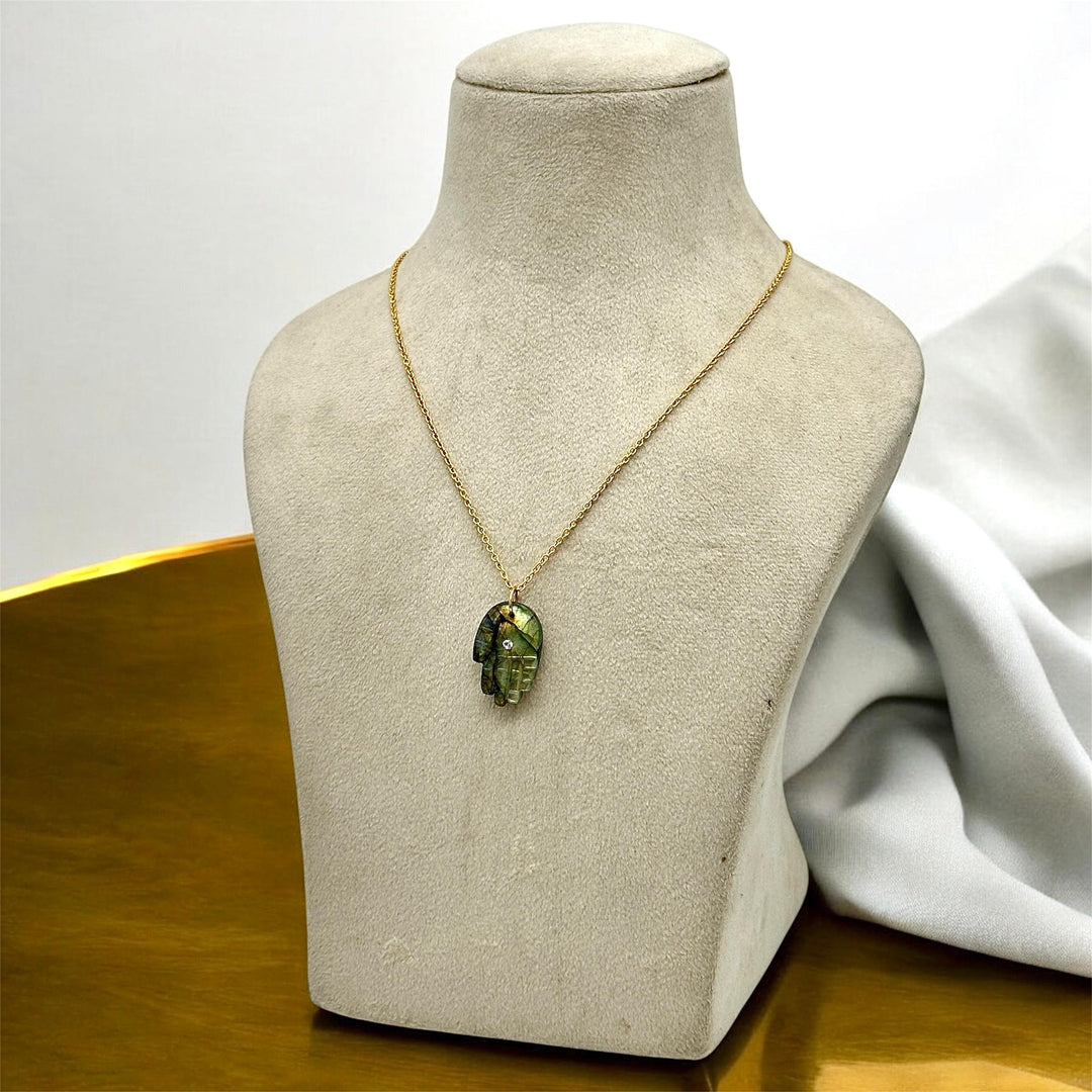 Natural Labradorite Hamsa Necklace, Blue Flashy Gemstone Hamsa Necklace For Gift, Reiki Healing Jewelry, Flashy Labradorite Necklace