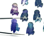 Load image into Gallery viewer, Carved Multi Fluorite Owl Shape Gemstones, Hand Carved Owl Shape Gemstone, Natural Fluorite Owl Shape Charms, 20 MM Bird Charm Carvings