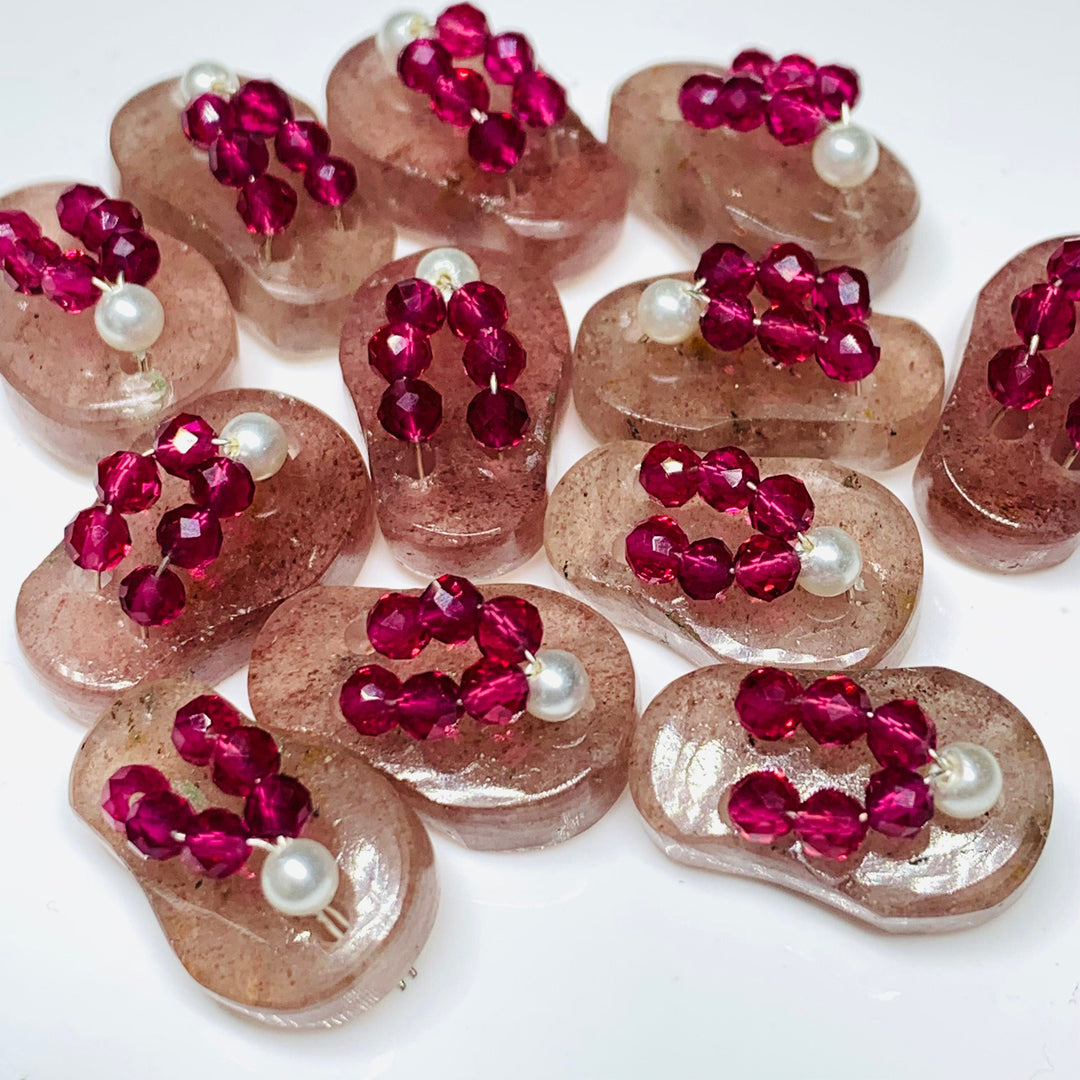 1 Pair, 100% Natural Pink Strawberry Slipper Shape Gemstone, Carved Gemstone, Loose Gemstone, Slipper Shape Gemstone, 18X11 mm