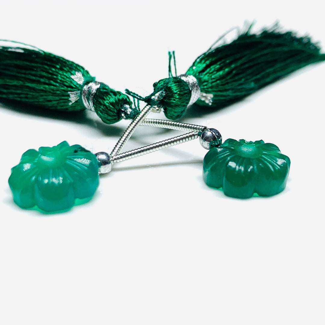 AAA Quality 2 Pcs strand 100% Natural Green Onyx  Fancy Shape Carved Gemstone, Fancy Shape Carving, Carved Gemstone For Jewellery 12mm