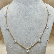 Beautiful Rainbow Moonstone Pear Necklace, Blue Flashy Faceted Pear Chain Necklace, Necklace For Girls, Gift For Her, Gold Plating Chain