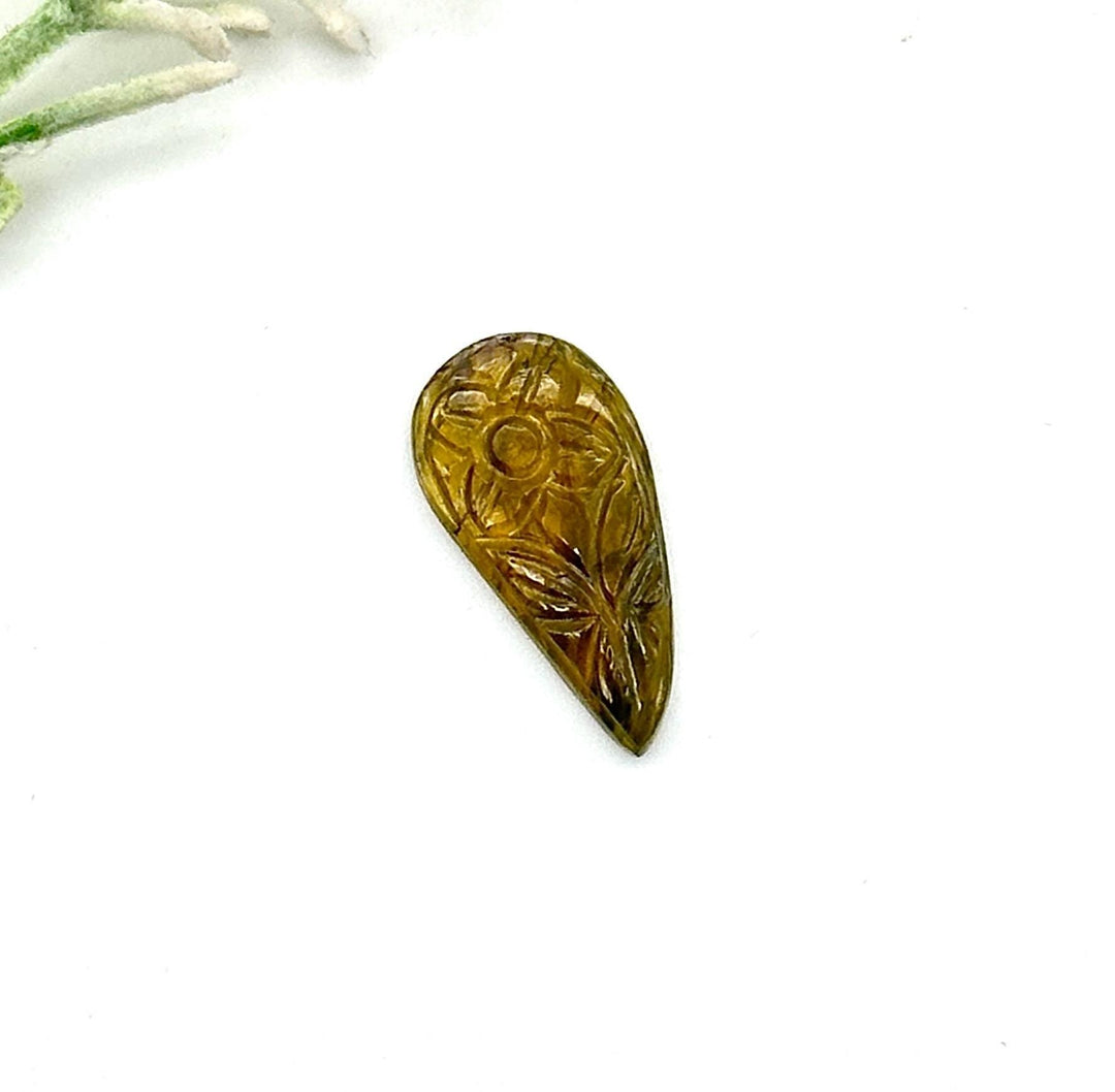 AAA Green Tourmaline Carving Gemstone, Natural Tourmaline Hand Flower Carving, 20 MM, Tourmaline Cabochon For Jewelry, Flower Carving Stone